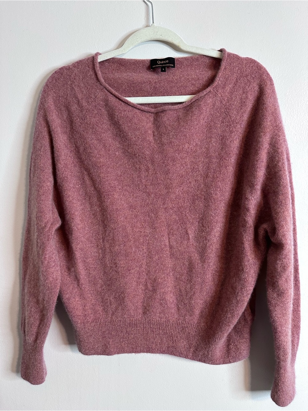 Quince 100% Mongolian Cashmere Boatneck Sweater Heather Rose L - Picture 2 of 10